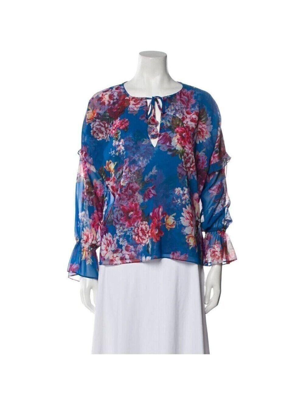 Elie Tahari blouse New womens size Medium long sleeve blue floral